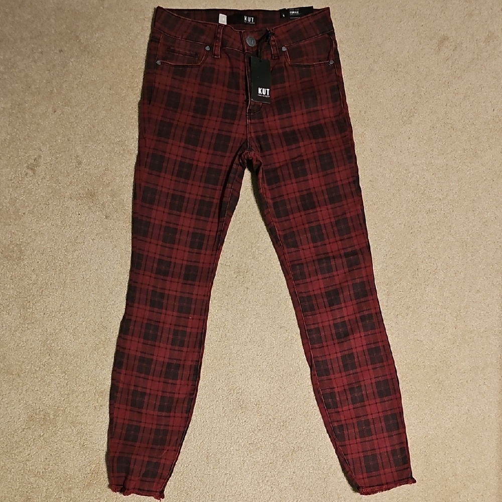 Kut from the Kloth Burgundy Plaid Pants